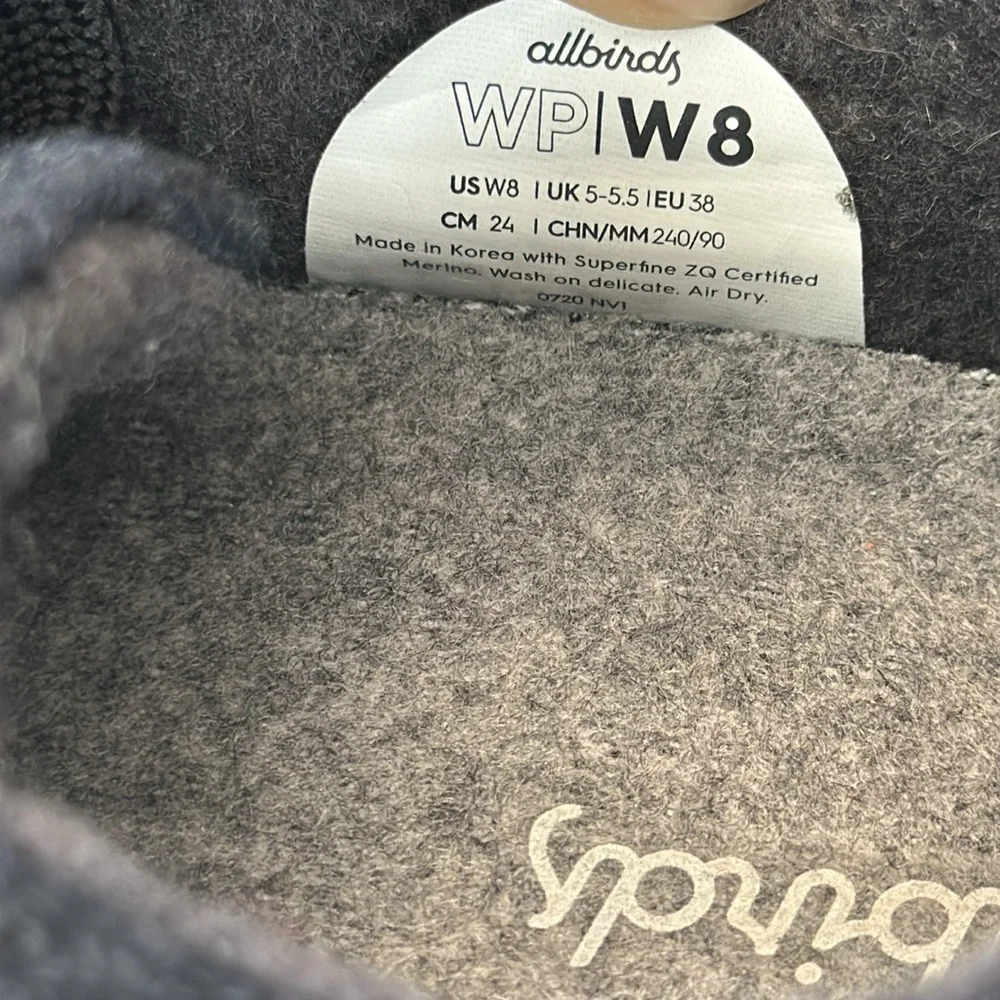 Allbirds WP Wool Pipers Sneakers Black Size 8
